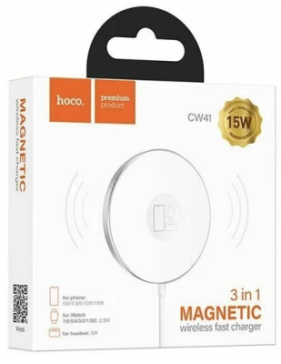 Фото 2 — Беспроводное ЗУ HOCO CW41 Delight Magnetic 3в1 Apple Watch/iPhone/AirPods белый